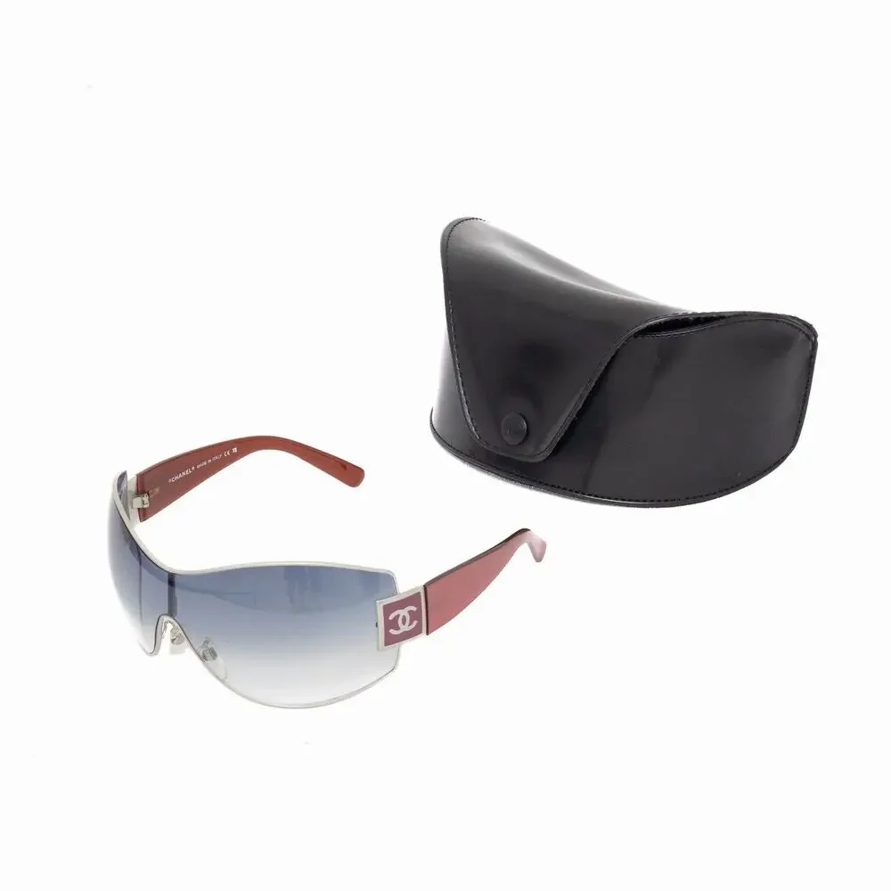 CHANEL Y2K 4114 CC Logo Shield Sunglasses Coral Red Silver Gradient Lens